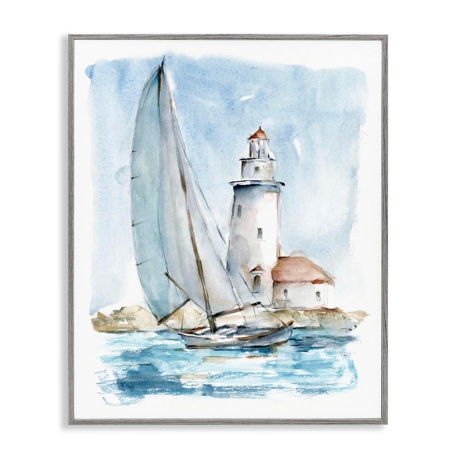 Stupell Industries Au-416-Giclee Nautical Sailboat & Lighthouse by Ethan Harper Painting