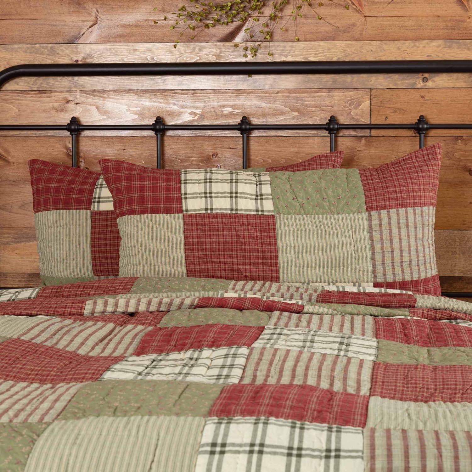 Farmhouse Brick Red and Sage Green Cotton King Sham