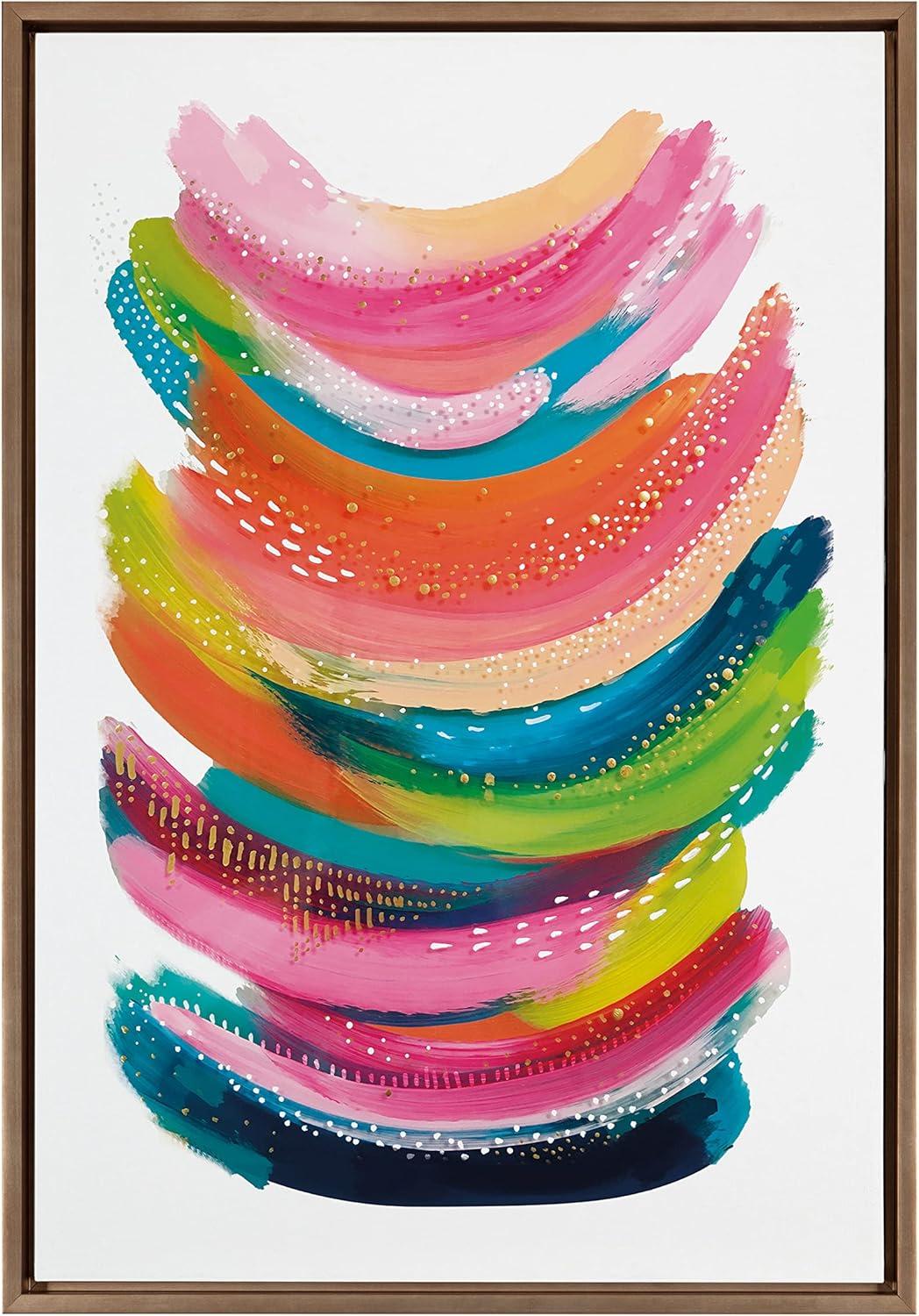 Colorful Abstract Brushstrokes Canvas Art with Gold Frame, 23x33