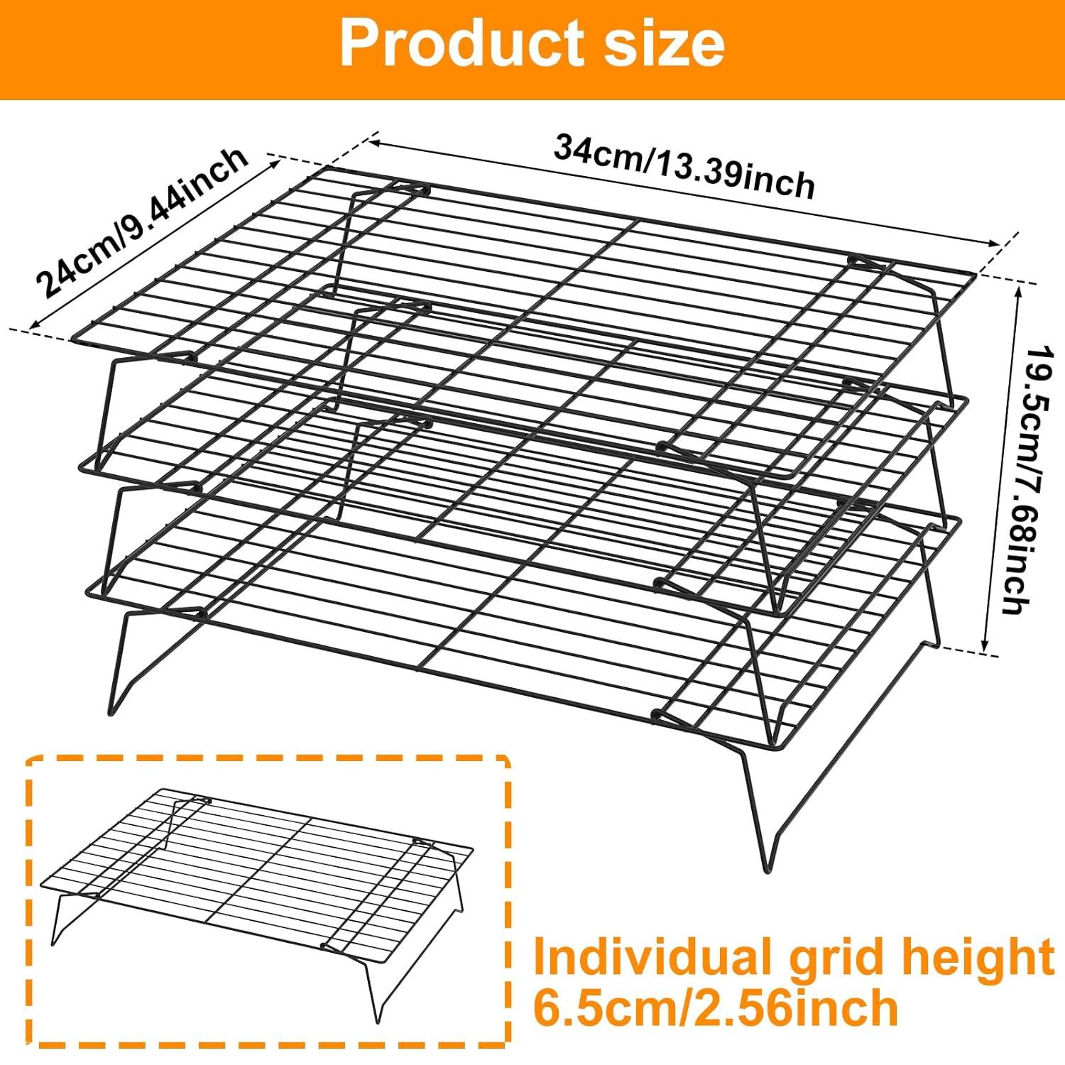 Duslogis 3-Tier Cooling Rack for Cookies, Cake and More, Stackable Non-Stick Baking Cooking Cooling Racks for Cooling Roasting Grilling, Black