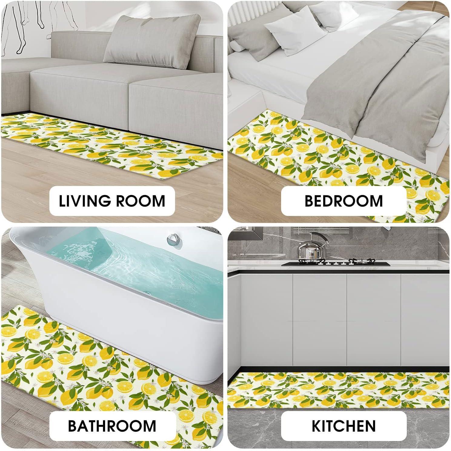 Lemon Kitchen Mats Cushioned Anti Fatigue 2 Piece Set, Memory Kitchen Mat Set Of 2, Farmhouse Kitchen Runner Rug and Waterproof Kitchen Mat for Home Kitchen Decor or Office 17"x30"+17"x47"