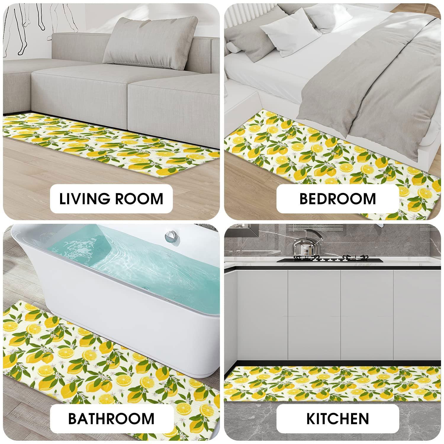 Lemon Kitchen Mats Cushioned Anti Fatigue 2 Piece Set, Memory Kitchen Mat Set Of 2, Farmhouse Kitchen Runner Rug and Waterproof Kitchen Mat for Home Kitchen Decor or Office 17"x30"+17"x47"