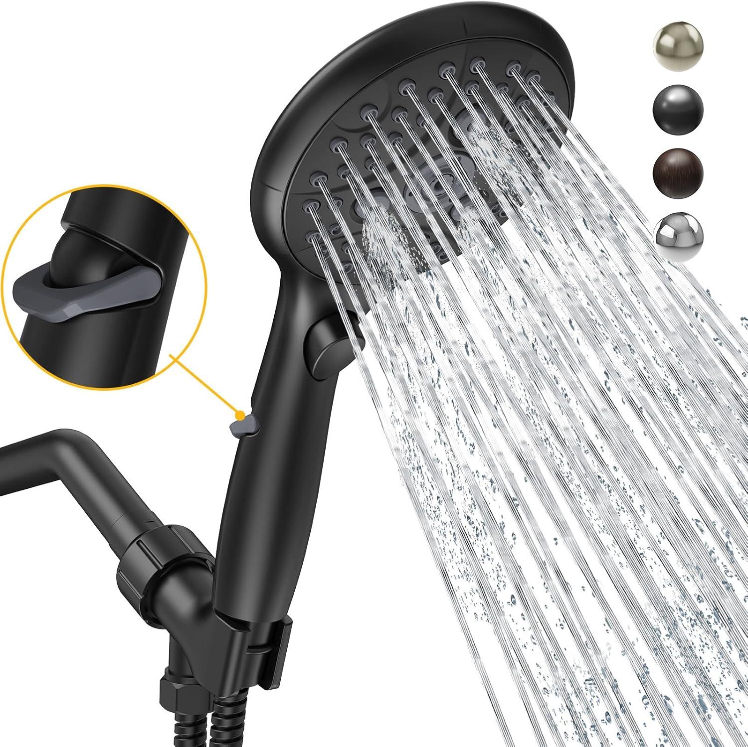 Matte Black 7-Setting Handheld Shower Head with Stainless Steel Hose