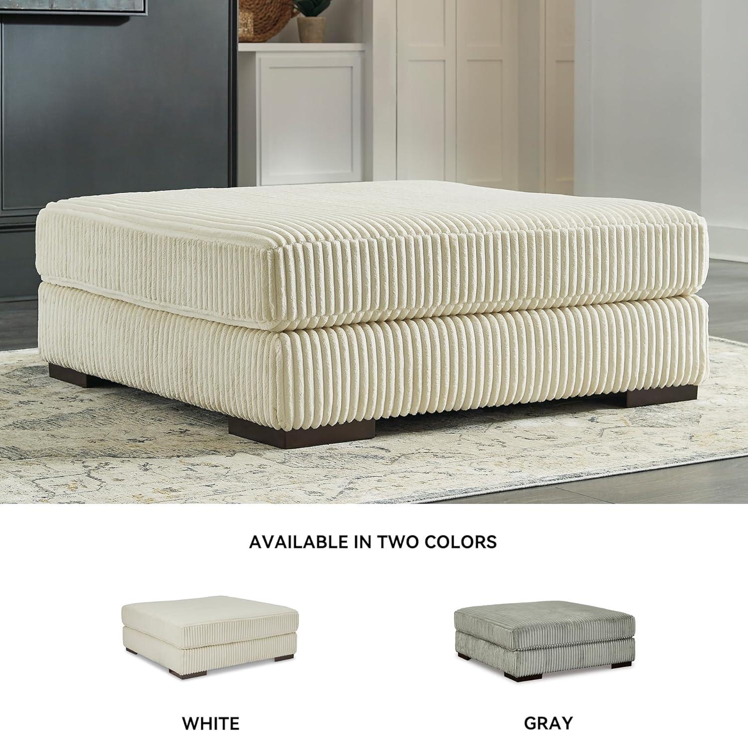 Lindyn Cream Polyester Upholstered Oversized Accent Ottoman