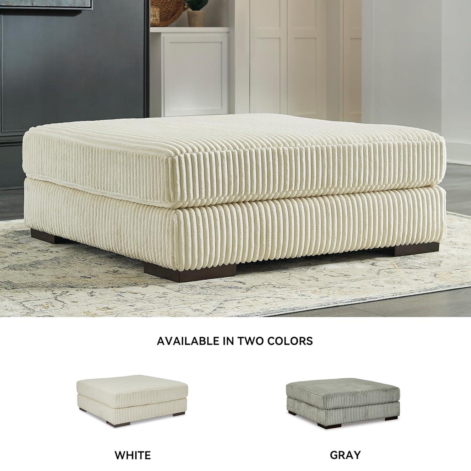 Lindyn Cream Polyester Upholstered Oversized Accent Ottoman