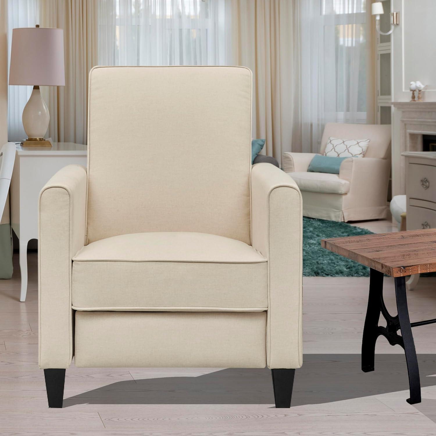 Landon Pushback Recliner Chairs, Reclining Chair, Small Recliners For Small Spaces, Small Recliners with Adjustable Footrest, Linen Club Chair, Push Back Recliner Chair - Cream, Linen