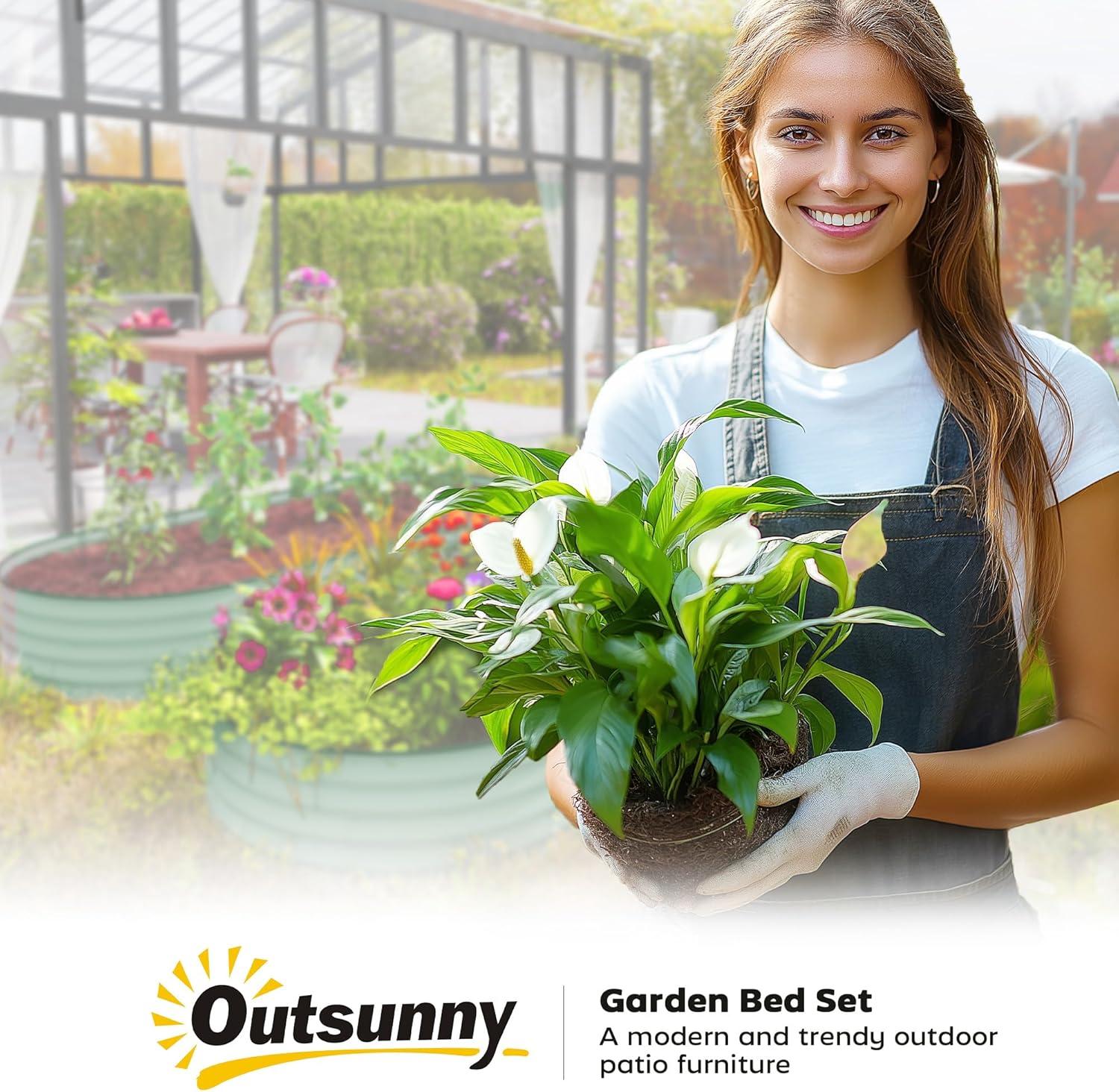 Outsunny 2PCS Galvanized Raised Garden Bed, 7' x 3' x 1' Raised Beds for Gardening with Metal Plant Stakes, Green