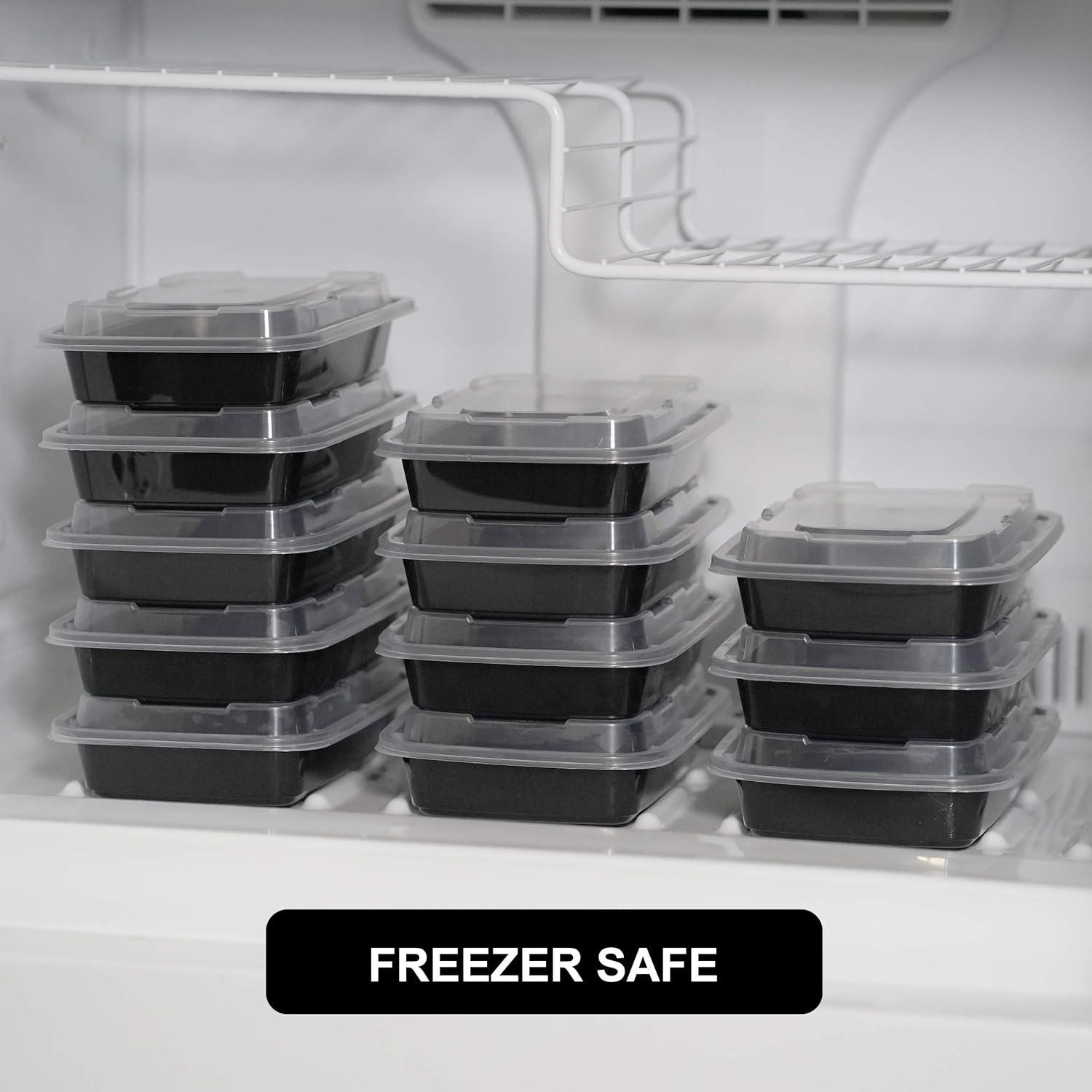 15-Pack Black Rectangular BPA-Free Meal Prep Containers with Snap Lids