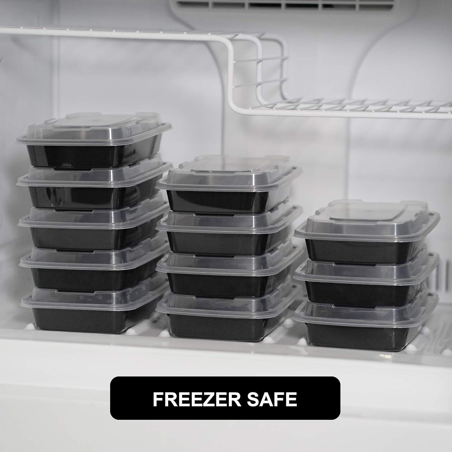 Freshware Meal Prep Containers [15 Pack] 1 Compartment Food Storage Containers with Lids, Bento Box, BPA Free, Stackable, Microwave/Dishwasher/Freezer Safe (28 oz) Black