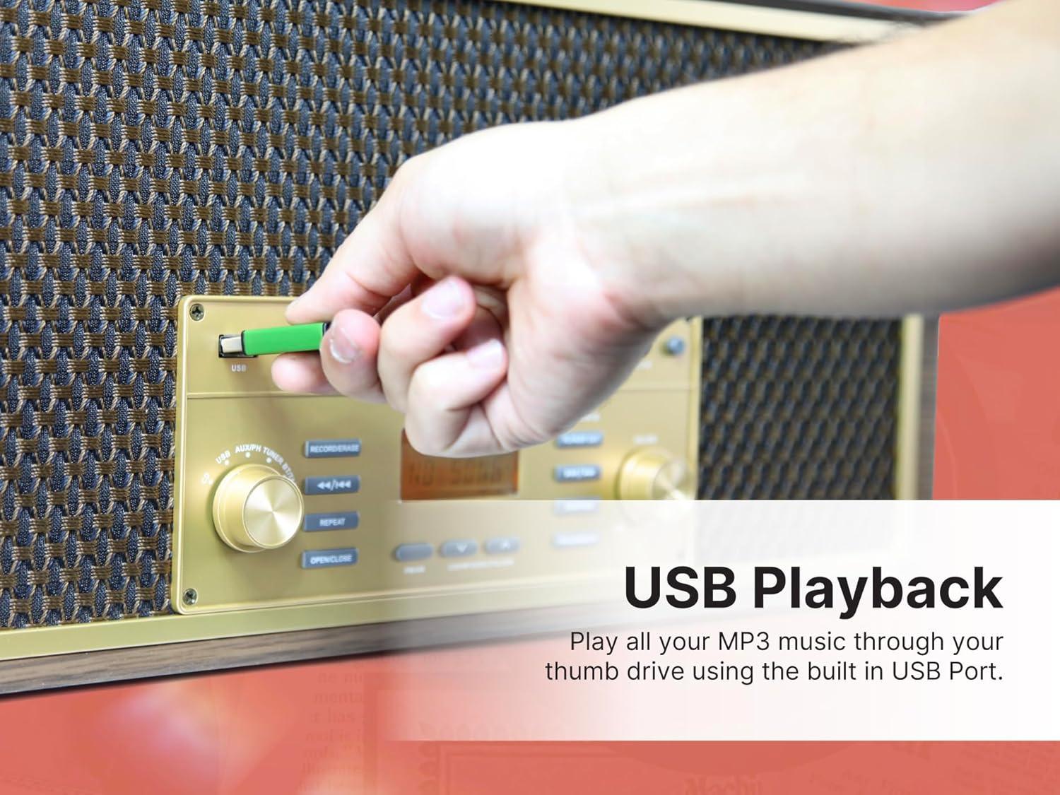 Victor 8-in-1 Wood Music Center with Bluetooth Vinyl Record Player