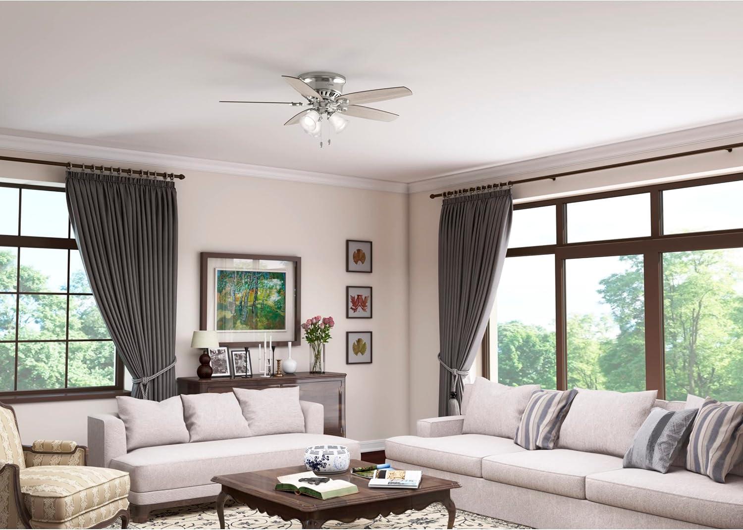Builder Low Profile 52" 5 - Blade Flush Mount Ceiling Fan with Lights and Pull Chains