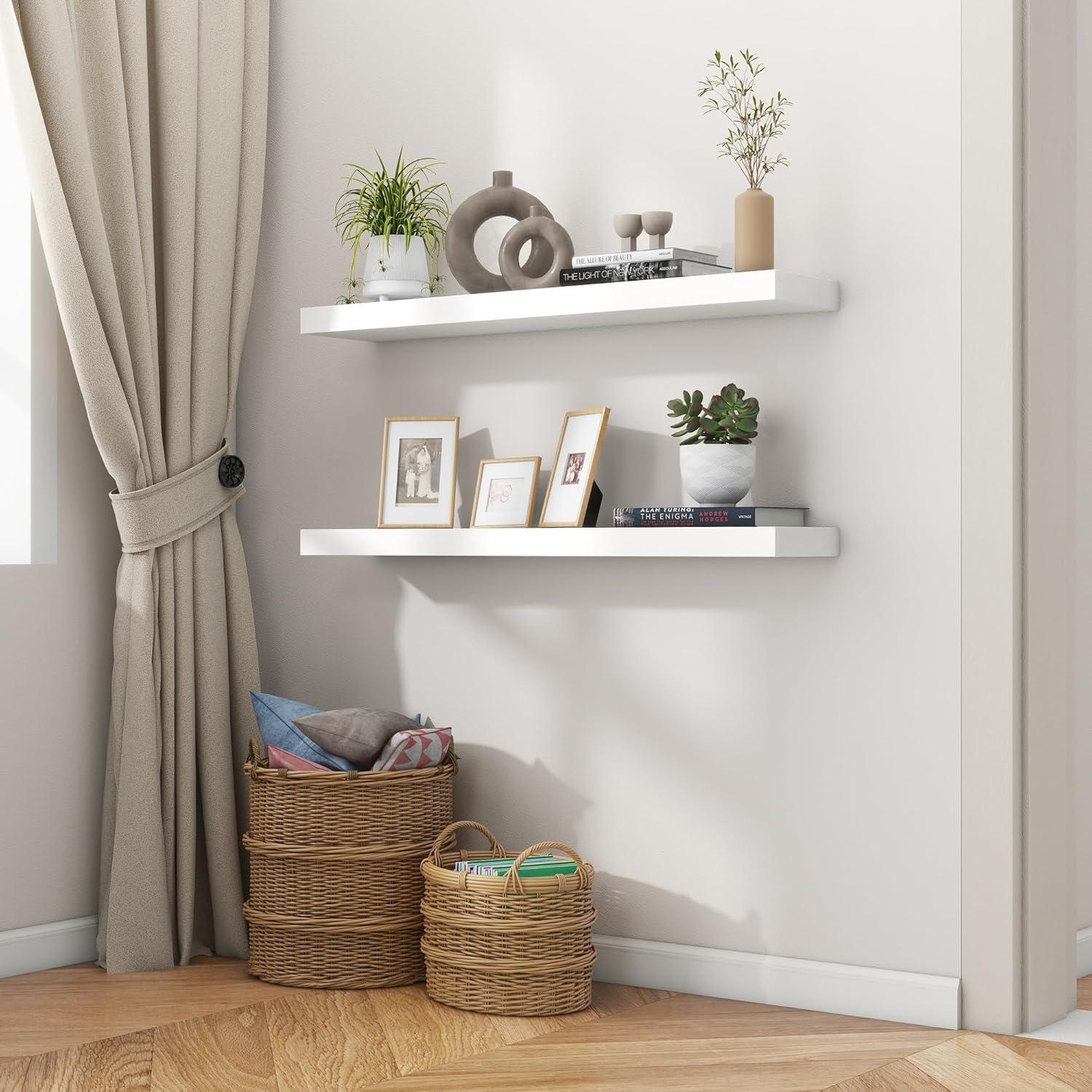 Axeman 36 Inch Solid Wood Wall Shelves Set of 2, Modern Floating Shelves for Wall Storage