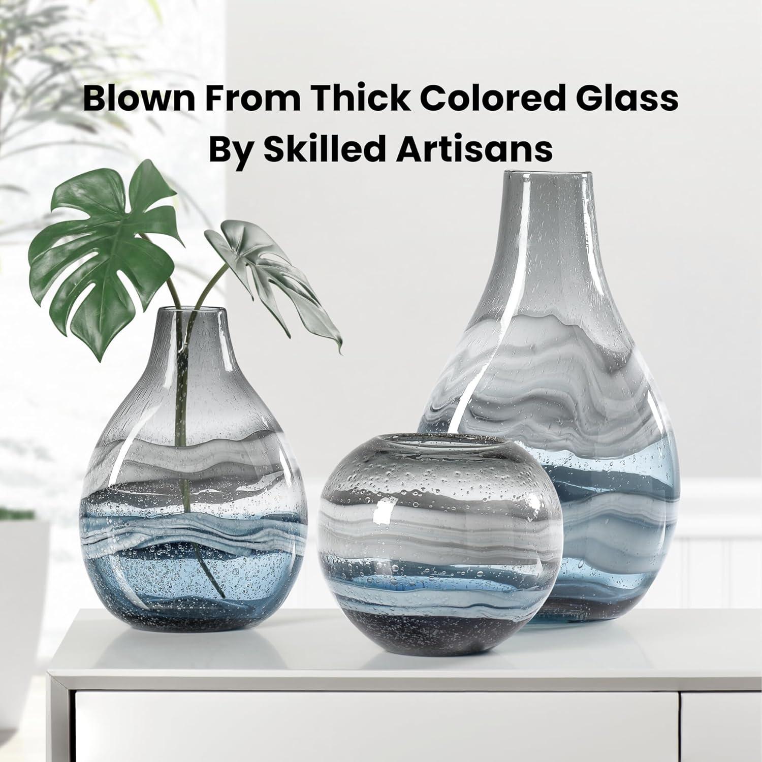 Torre & Tagus Andrea Swirl Glass Tall Bulb Vase - Blue, 14.25"