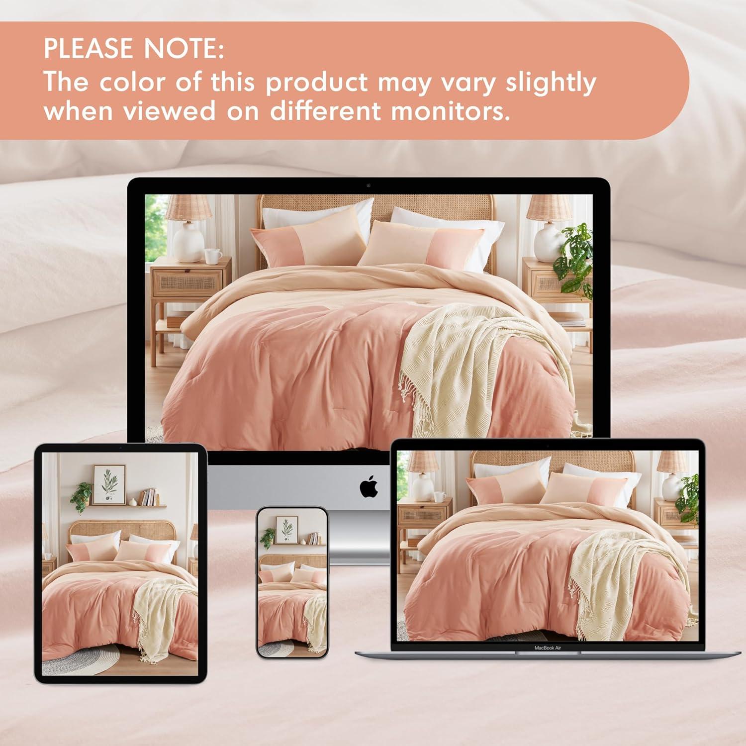 Pink Twin Comforter Set - Modern Soft Farmhouse Bedding for Teen Girls, Kids Colorblock Pattern Bed Sets for All Season, 2 Pieces Includes 1 Comforter, 1 Sham (66"x 90")