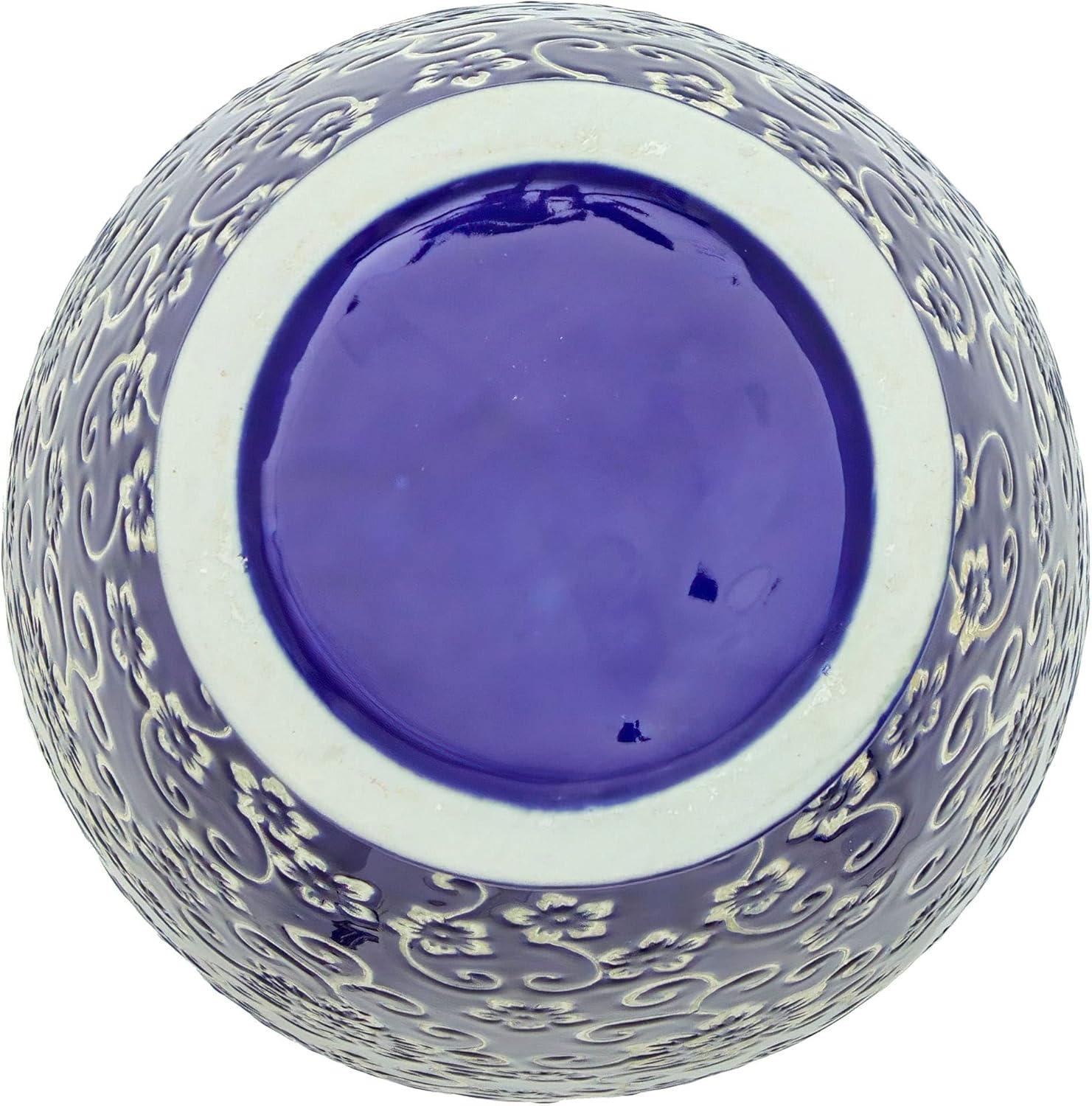 14" White Flowers on Blue Tung Chi Vase