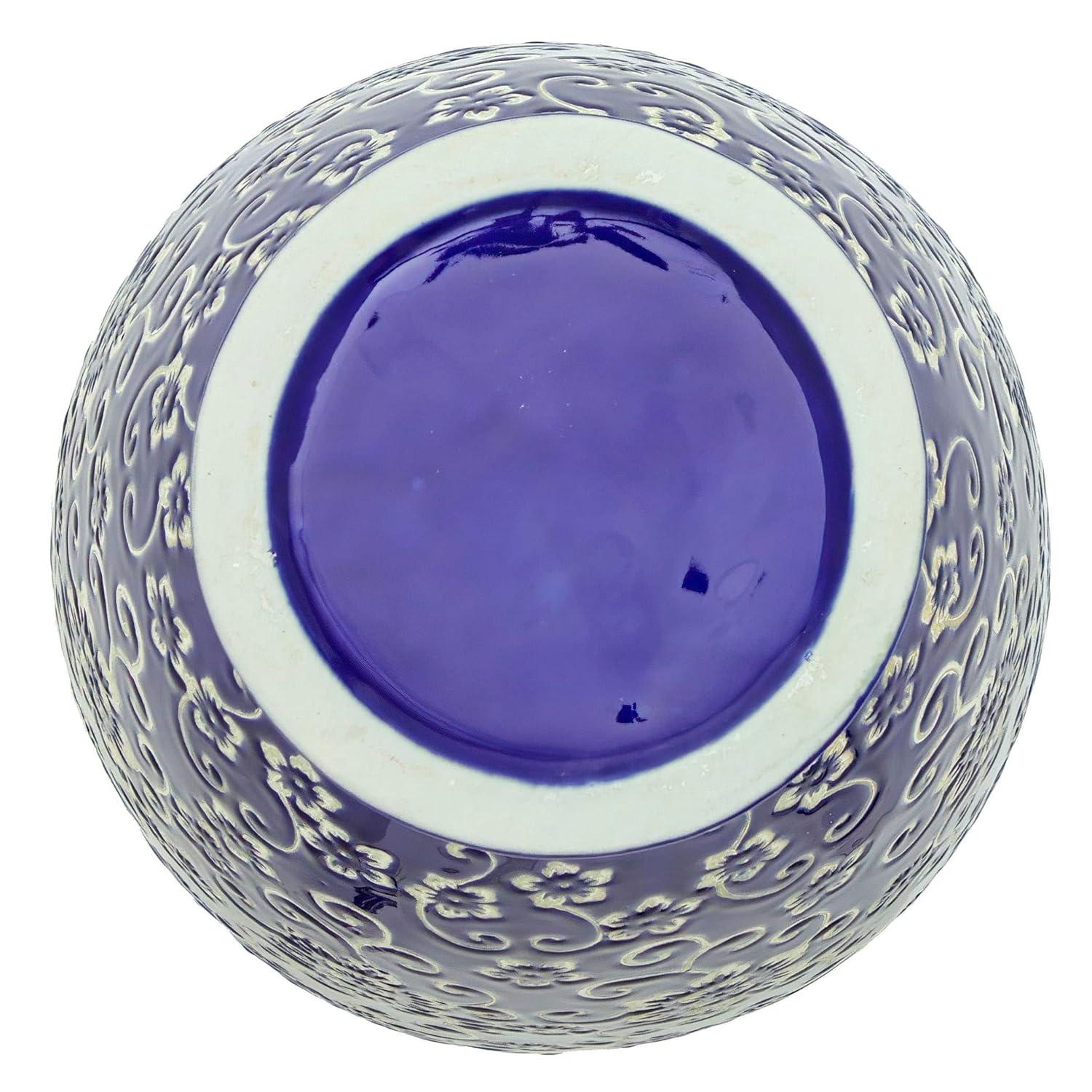 14" White Flowers on Blue Tung Chi Vase