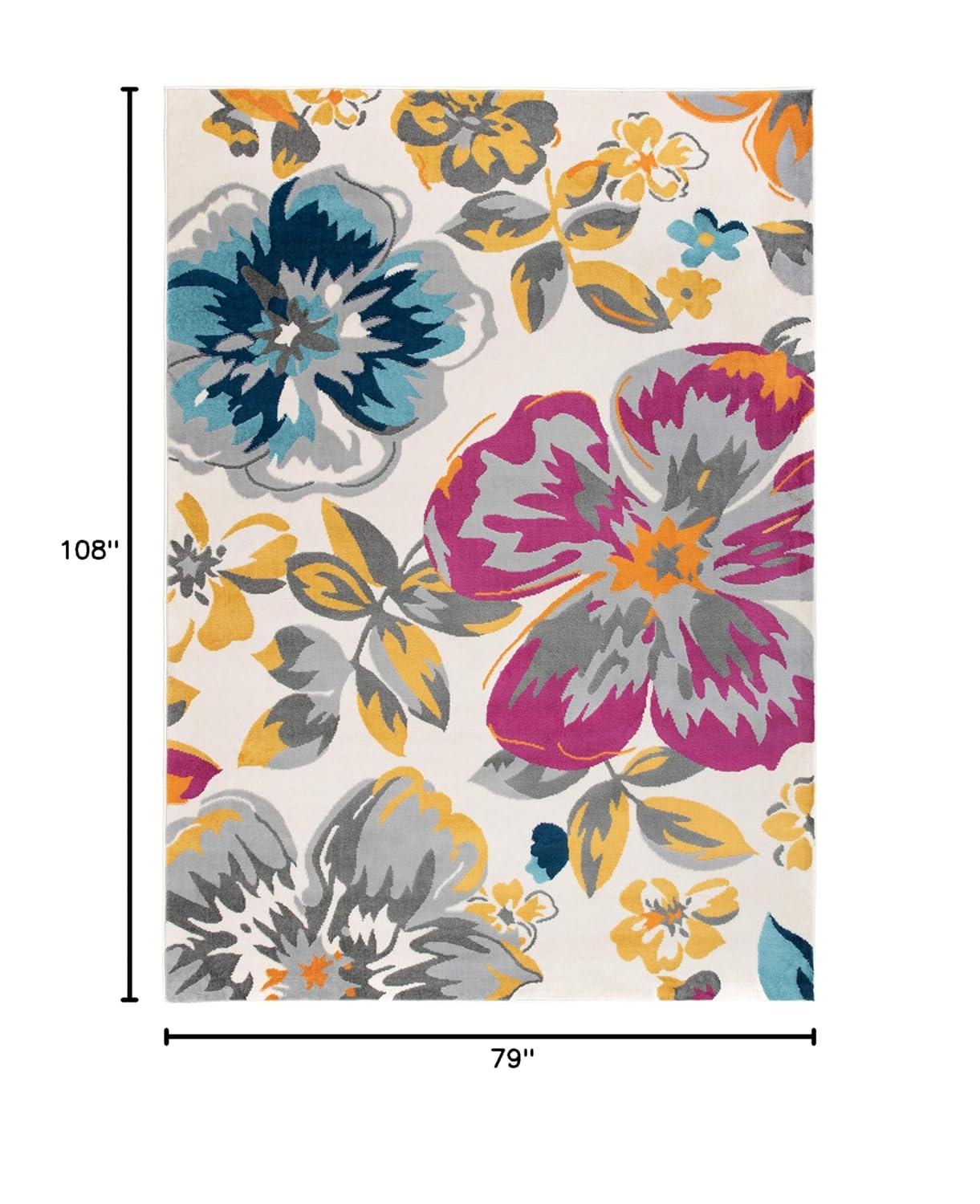 World Rug Gallery Modern Floral Design Multi 6'6" x 9' Area Rug:  Rectangle,  Pet Friendly,  Stain-Resistant,  Low Pile