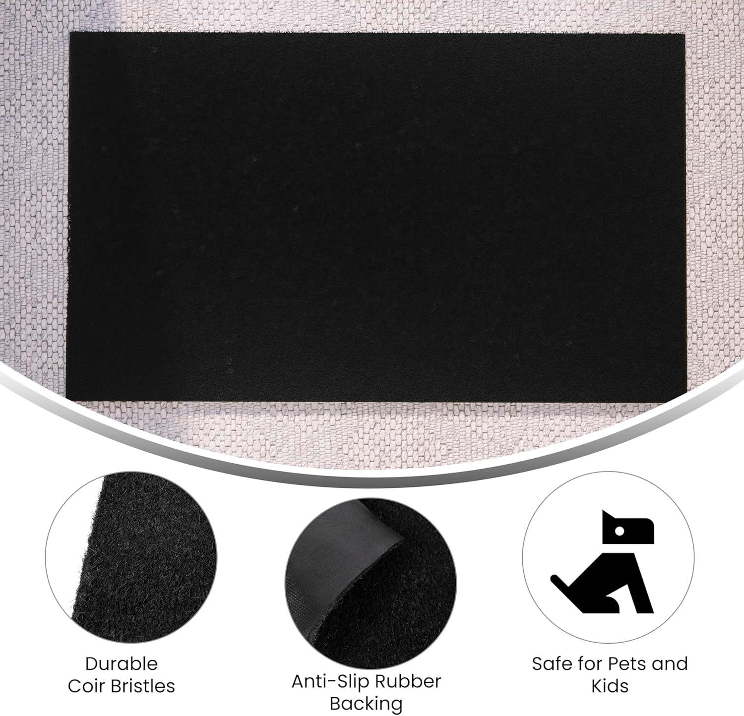 Flash Furniture Harbold 18" x 30" Indoor/Outdoor Solid Natural Coir Doormat with Non-Slip Backing in Black