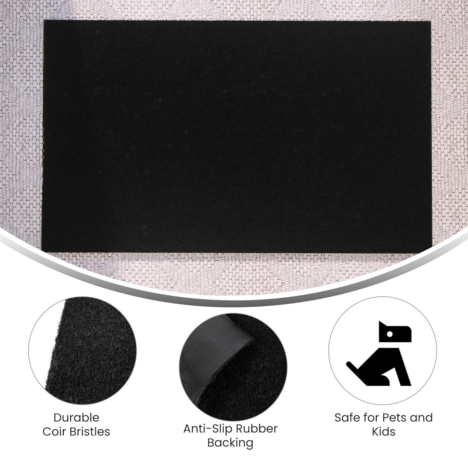 Flash Furniture Harbold 18" x 30" Indoor/Outdoor Solid Natural Coir Doormat with Non-Slip Backing in Black