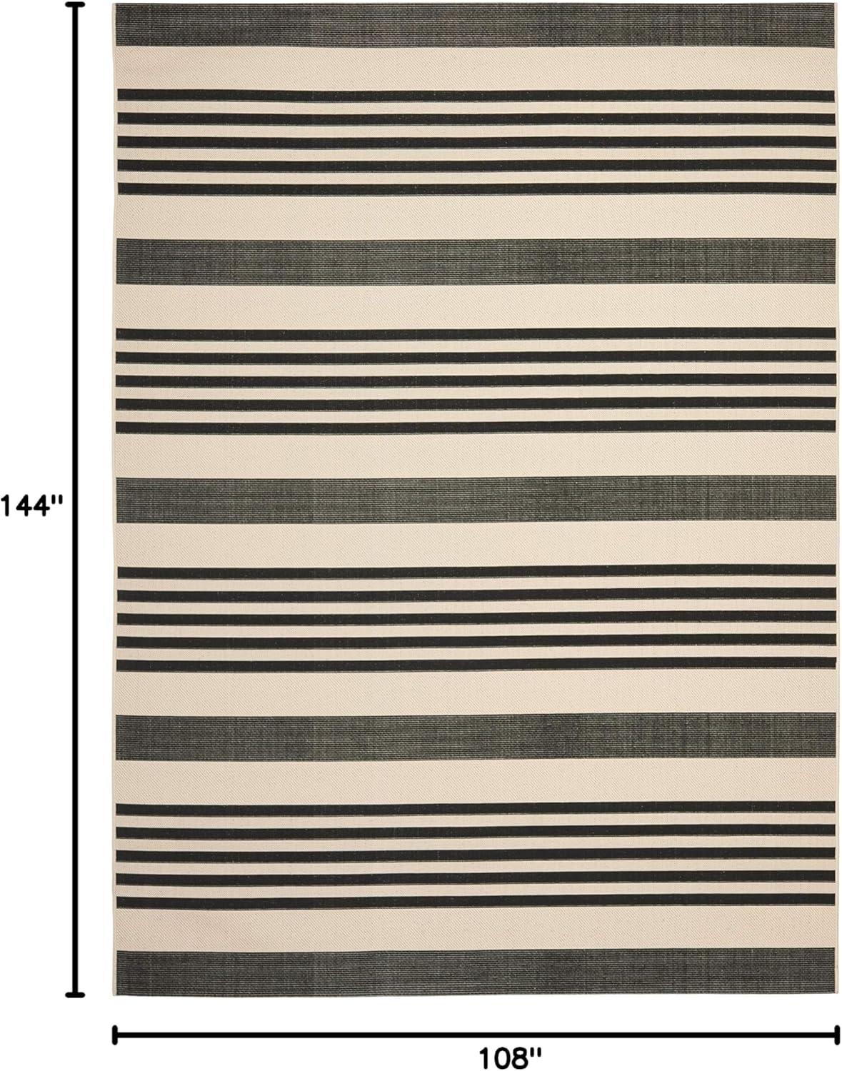 SAFAVIEH Courtyard Caroline Striped Indoor/Outdoor Area Rug, 9' x 12', Black/Bone