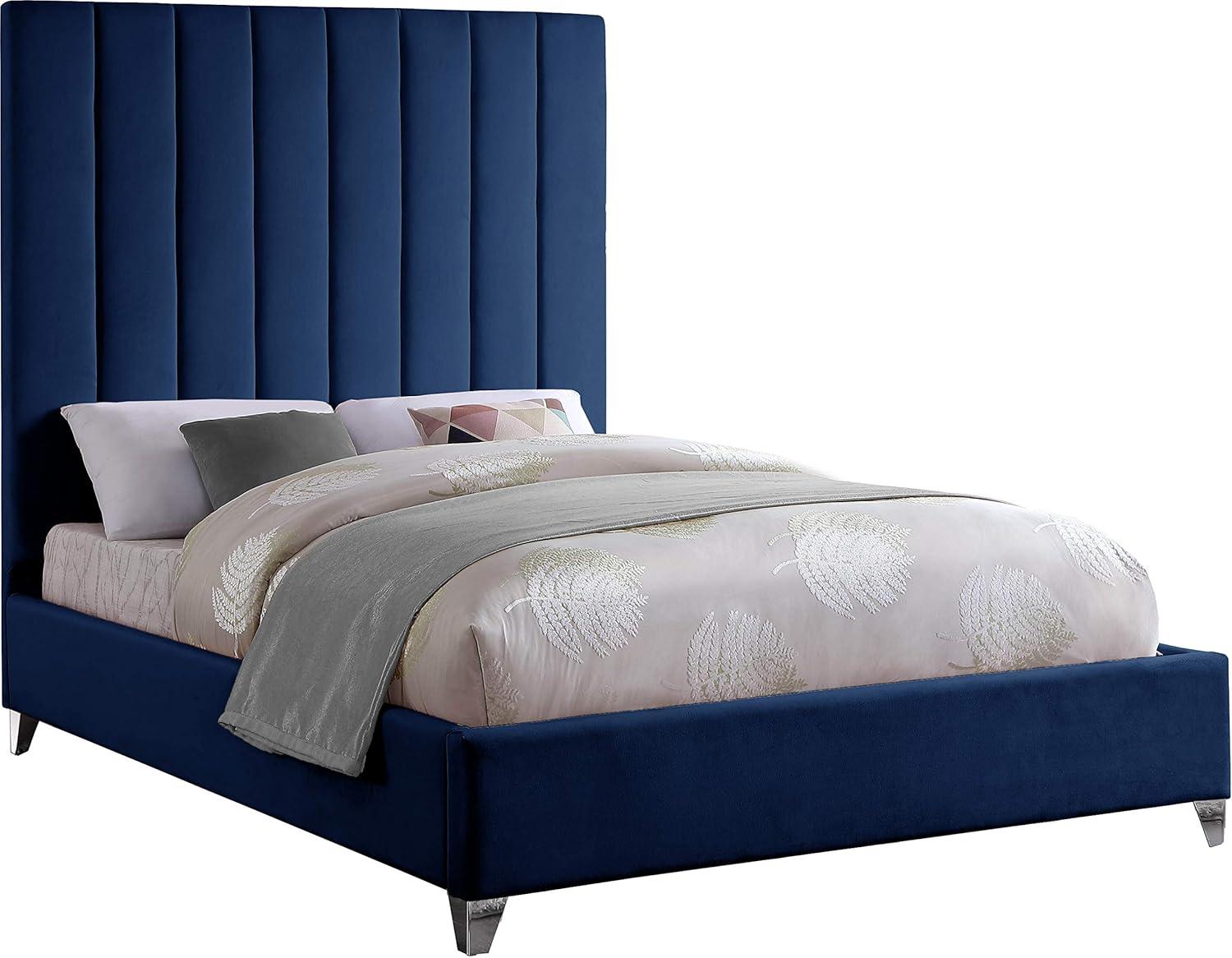 Meridian Furniture Via Rich Velvet King Bed in Navy