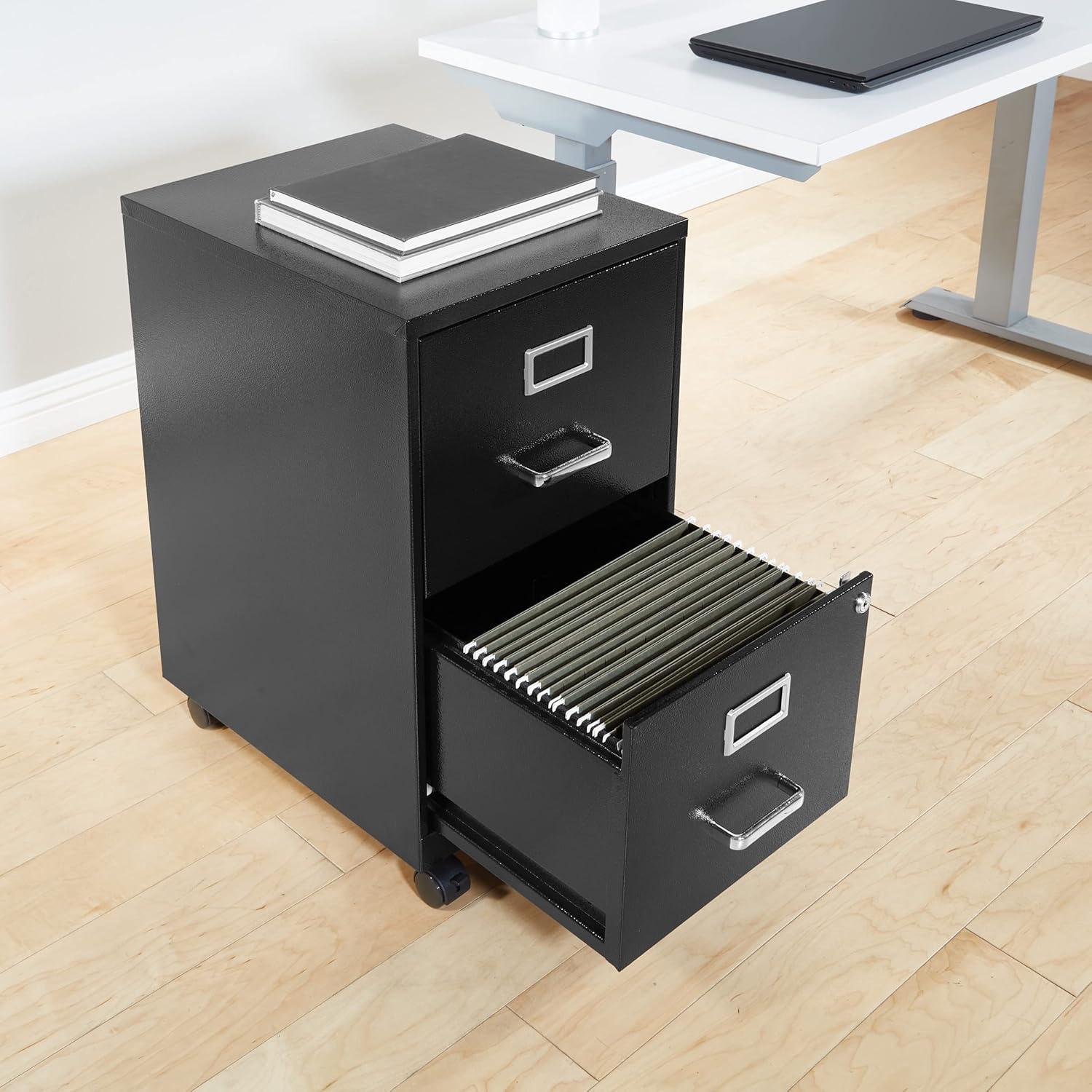 2 Drawer Mobile Locking Metal File Cabinet in Black
