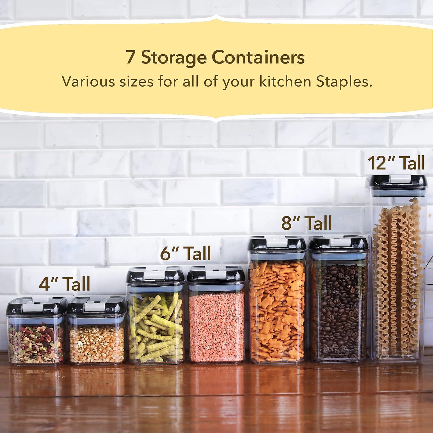 Simply Gourmet Food Storage Containers for Kitchen Organization - Pack of 7 BPA-Free Airtight Organizers for Flour, Sugar, Coffee & More - Includes Labels & Marker 7pack