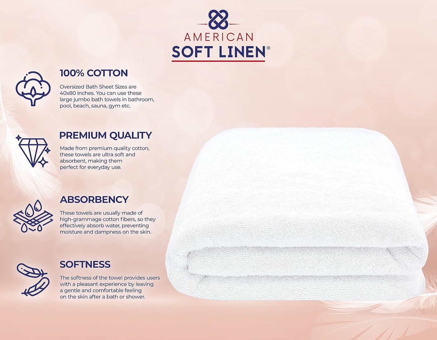 American Soft Linen 100% Cotton Turkish Oversized Bath Towel Sheet, 40x80 inches Extra Large Bath Towel Sheet