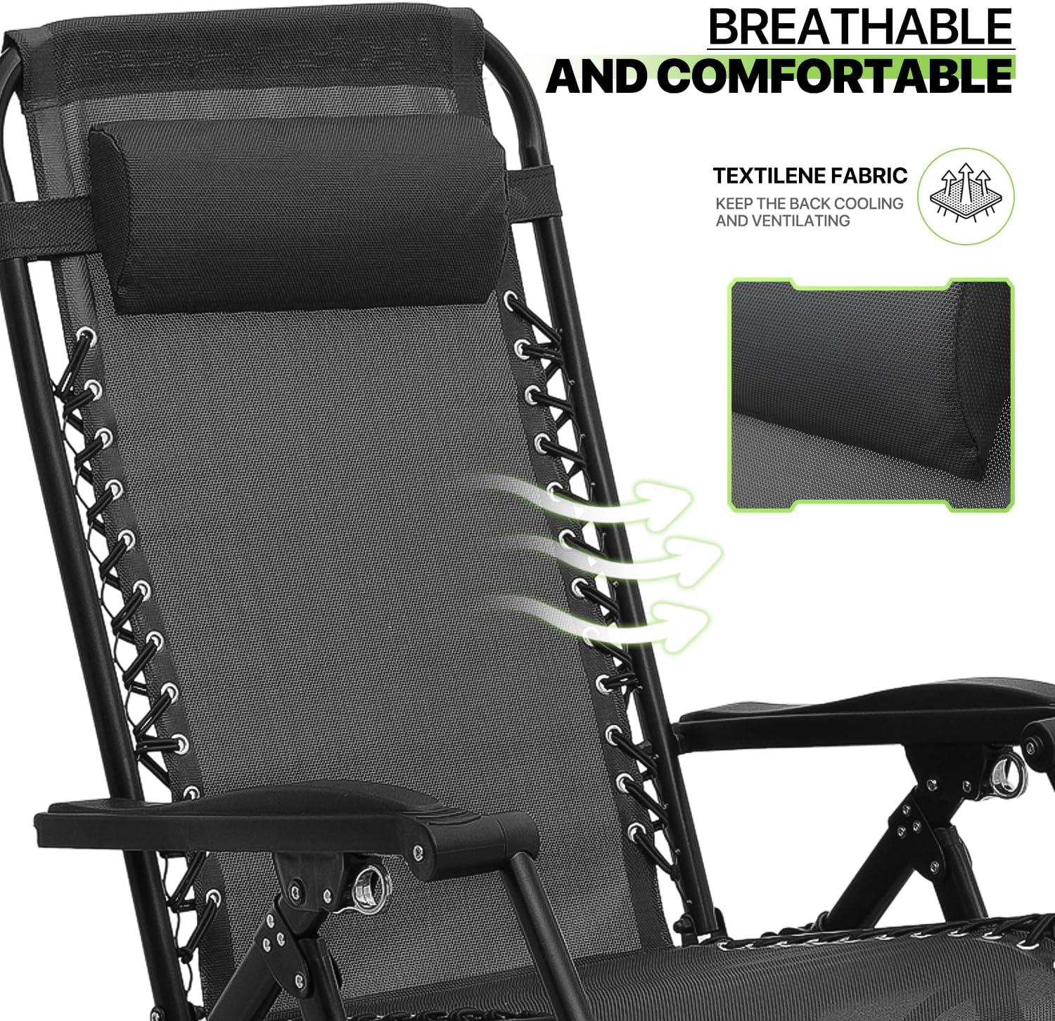 Magshion Set of 2 Zero Gravity Lounge Chairs, Adjustable Rocking Chairs with Pillow, Outdoor Beach Portable Foldable Recliner, Folding Lounge Rocker, Black