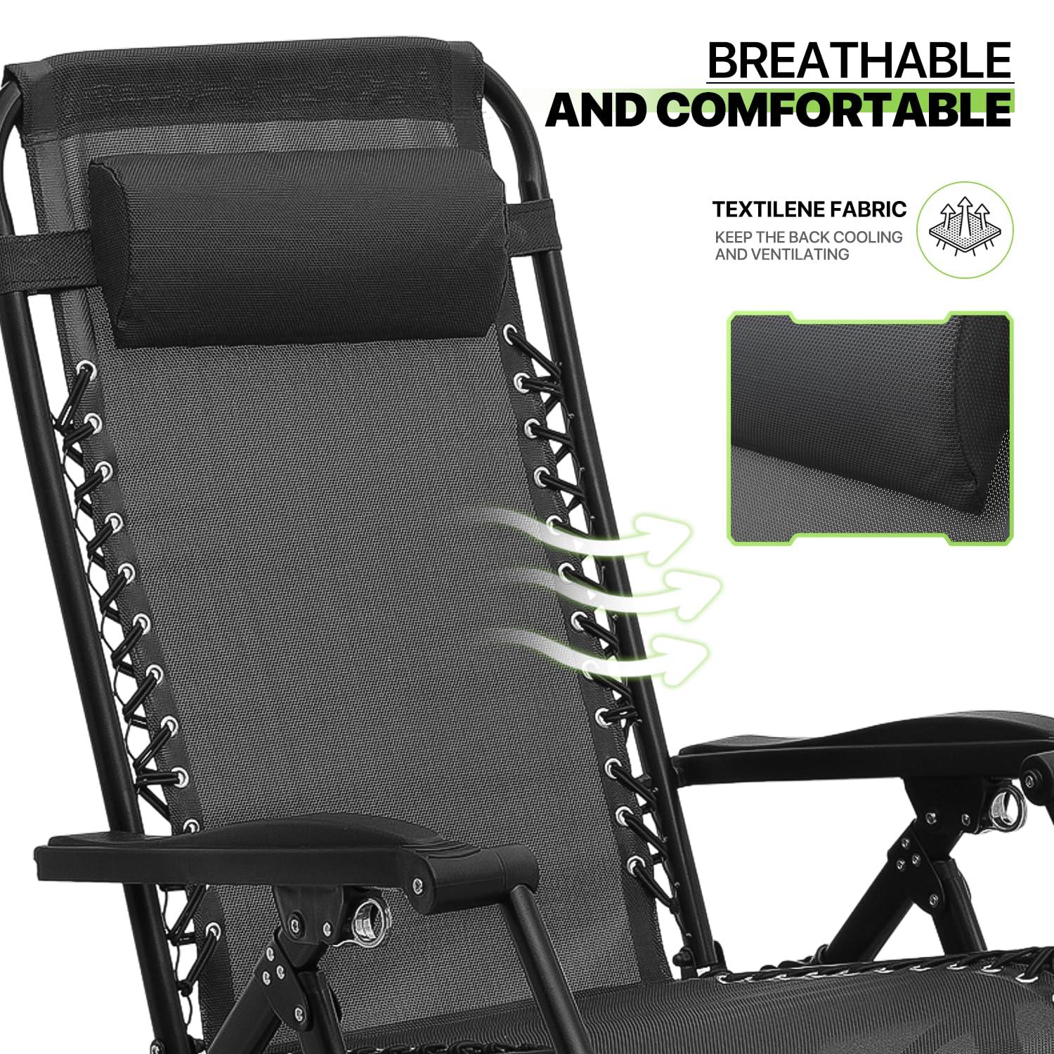 Magshion Set of 2 Zero Gravity Lounge Chairs, Adjustable Rocking Chairs with Pillow, Outdoor Beach Portable Foldable Recliner, Folding Lounge Rocker, Black