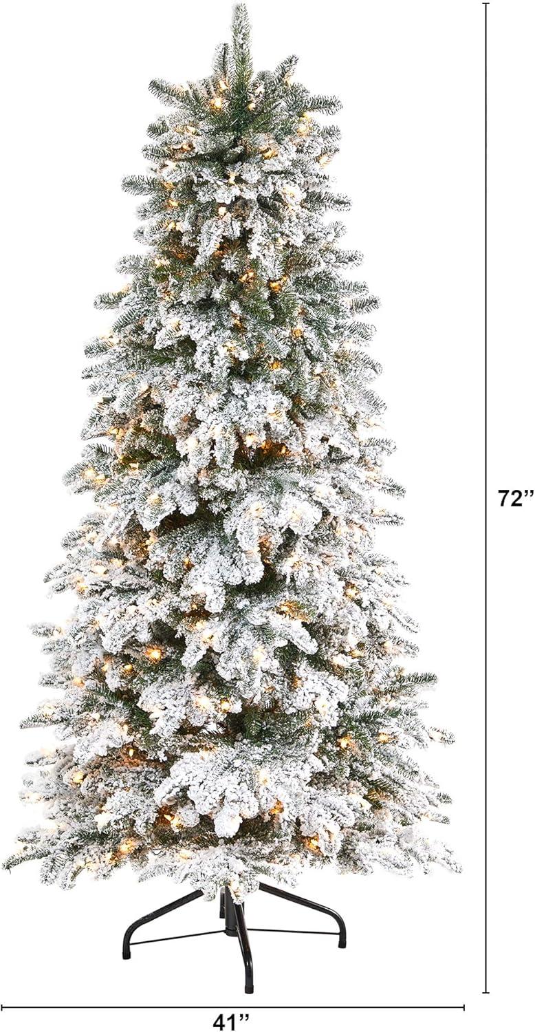 Nearly Natural 6’ Flocked North Carolina Fir Prelit Artificial Christmas Tree