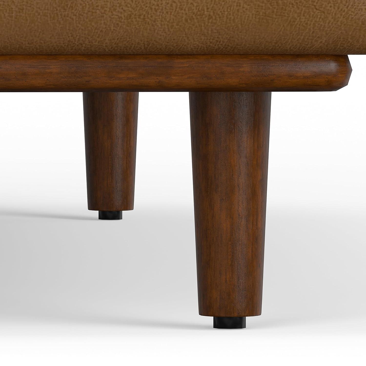 Simpli Home Morrison Genuine Leather Sofa, Mid-Century Modern Couch for Living Room, Handcrafted with Removable Cushions