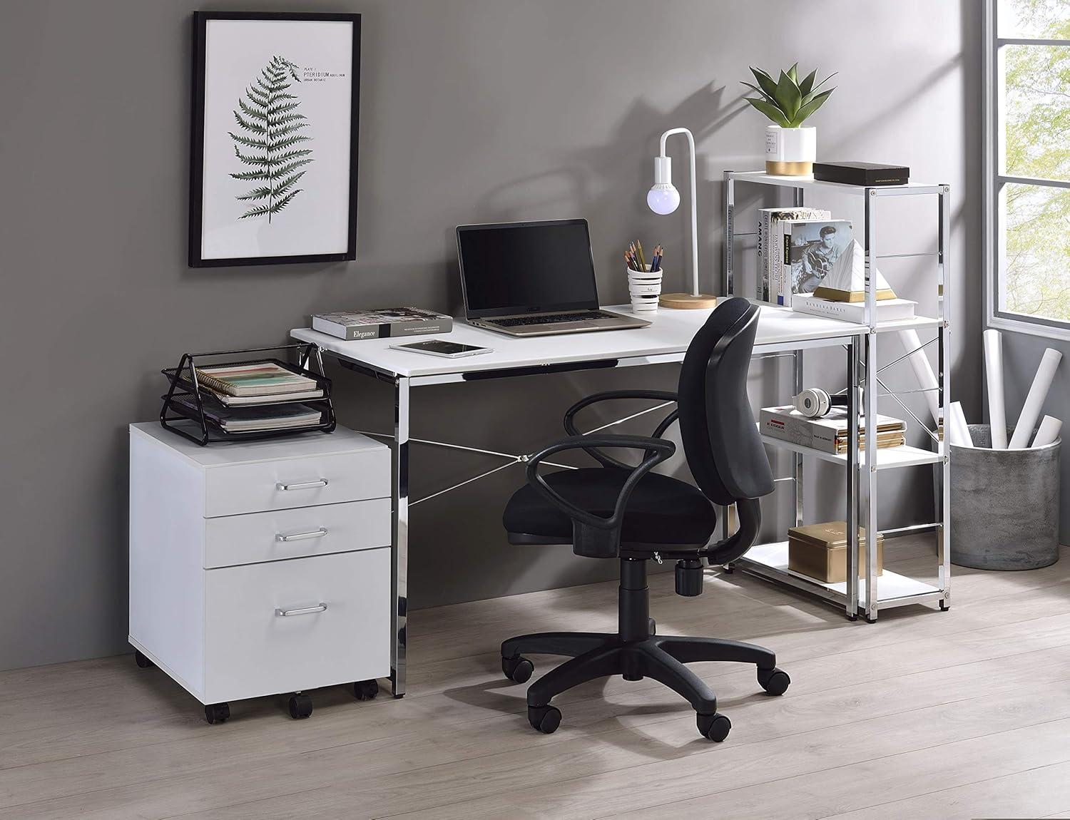 White and Chrome 47" Modern Writing Desk with Drawer