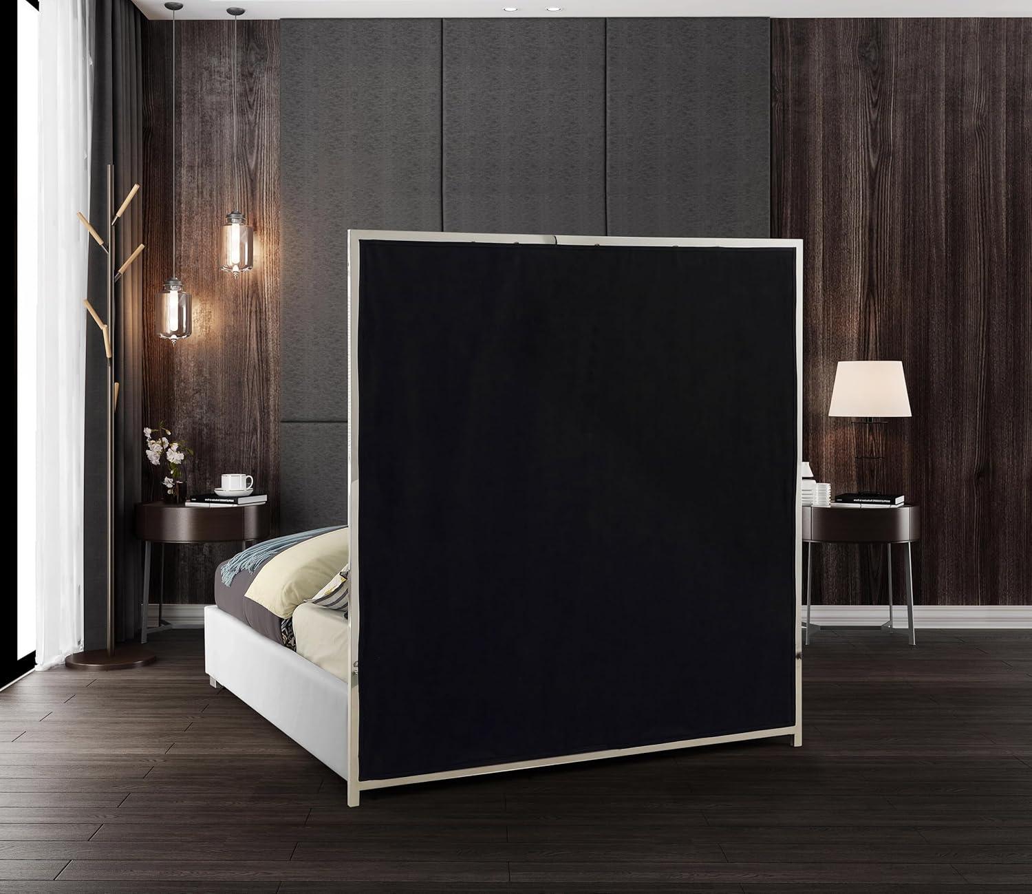 Meridian Furniture Milan Solid Wood and Faux Leather Queen Bed in White