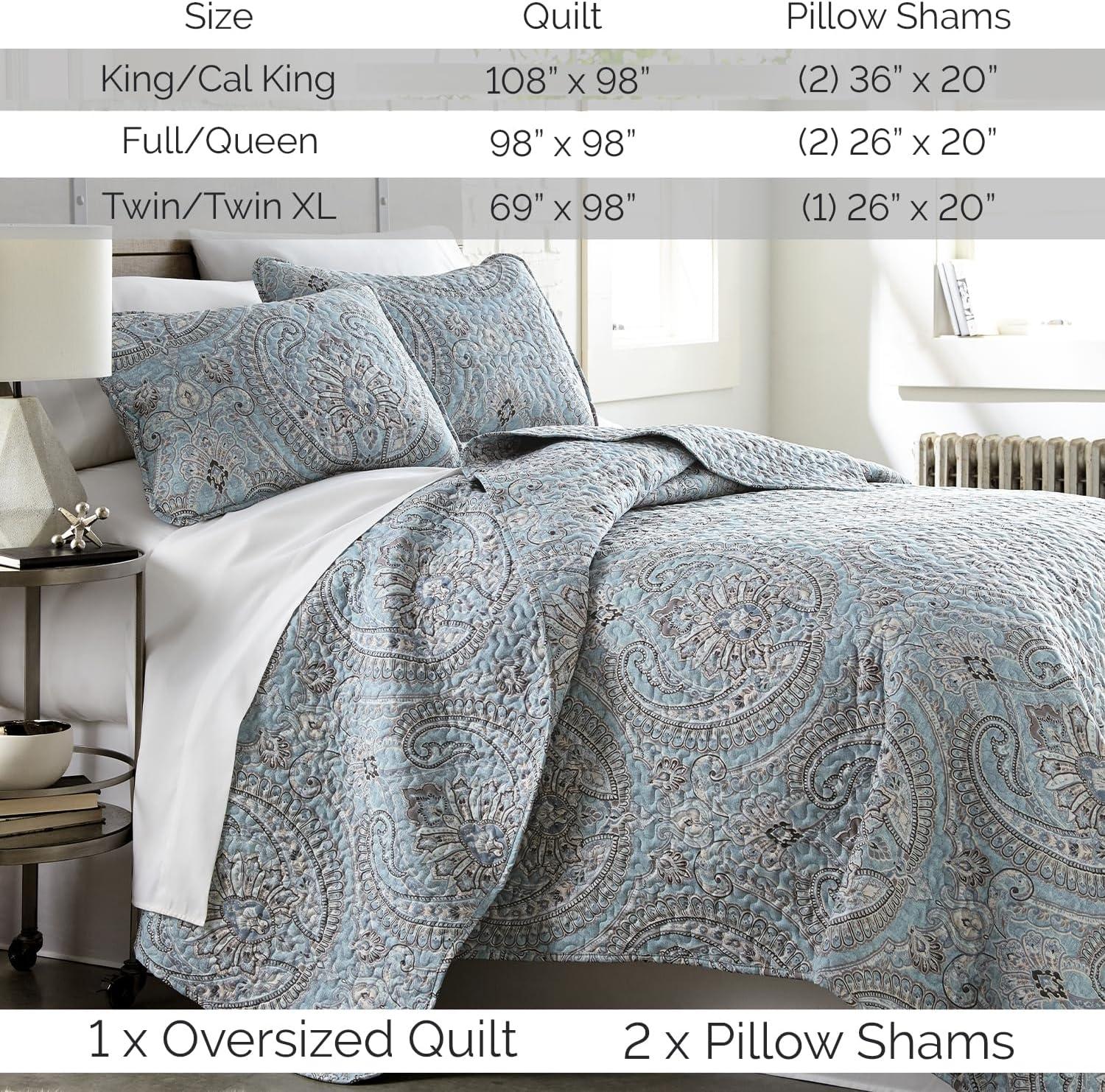 Oversized Blue Paisley Microfiber Quilt Set