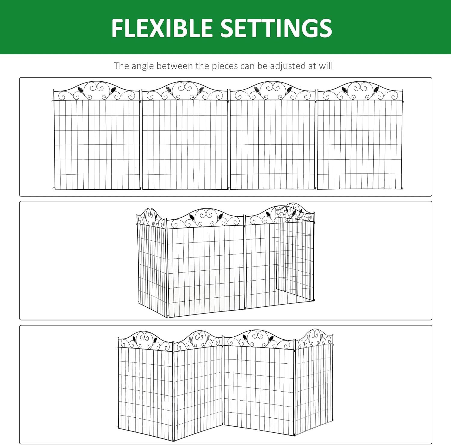 Outsunny Garden Decorative Fence Panel, 4 Pack, 44 x 36-Inch, Linear Length 12 Feet, Steel Border Folding Fence for Garden Landscaping