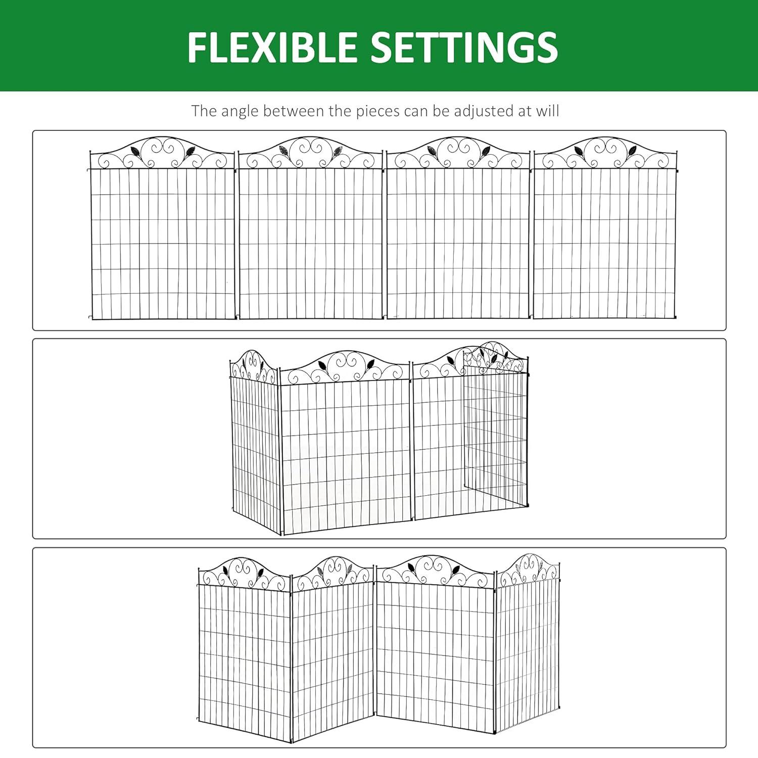 Outsunny Garden Decorative Fence Panel, 4 Pack, 44 x 36-Inch, Linear Length 12 Feet, Steel Border Folding Fence for Garden Landscaping