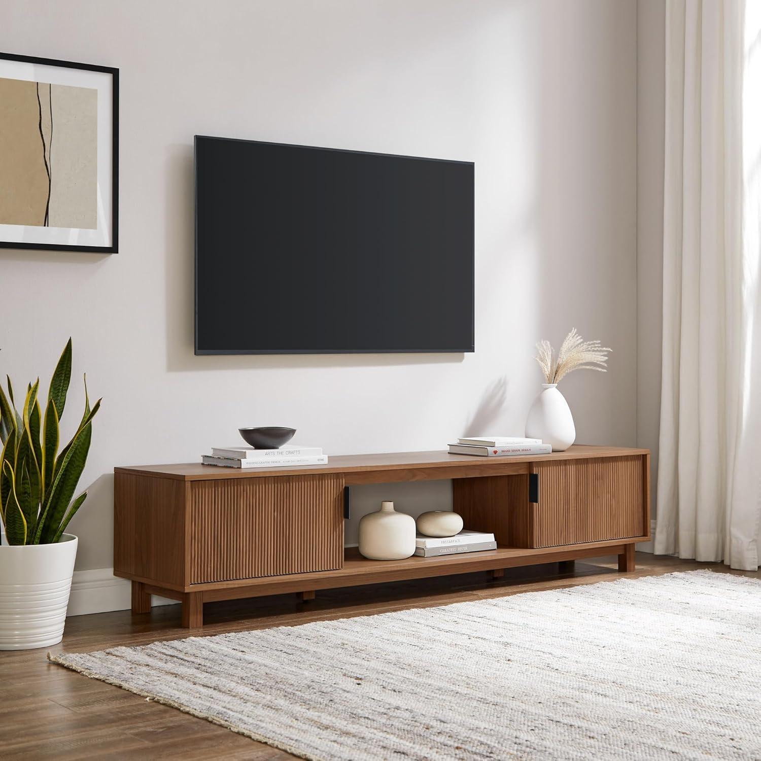 Mocha 70" Modern Fluted-Door TV Stand with Cabinet