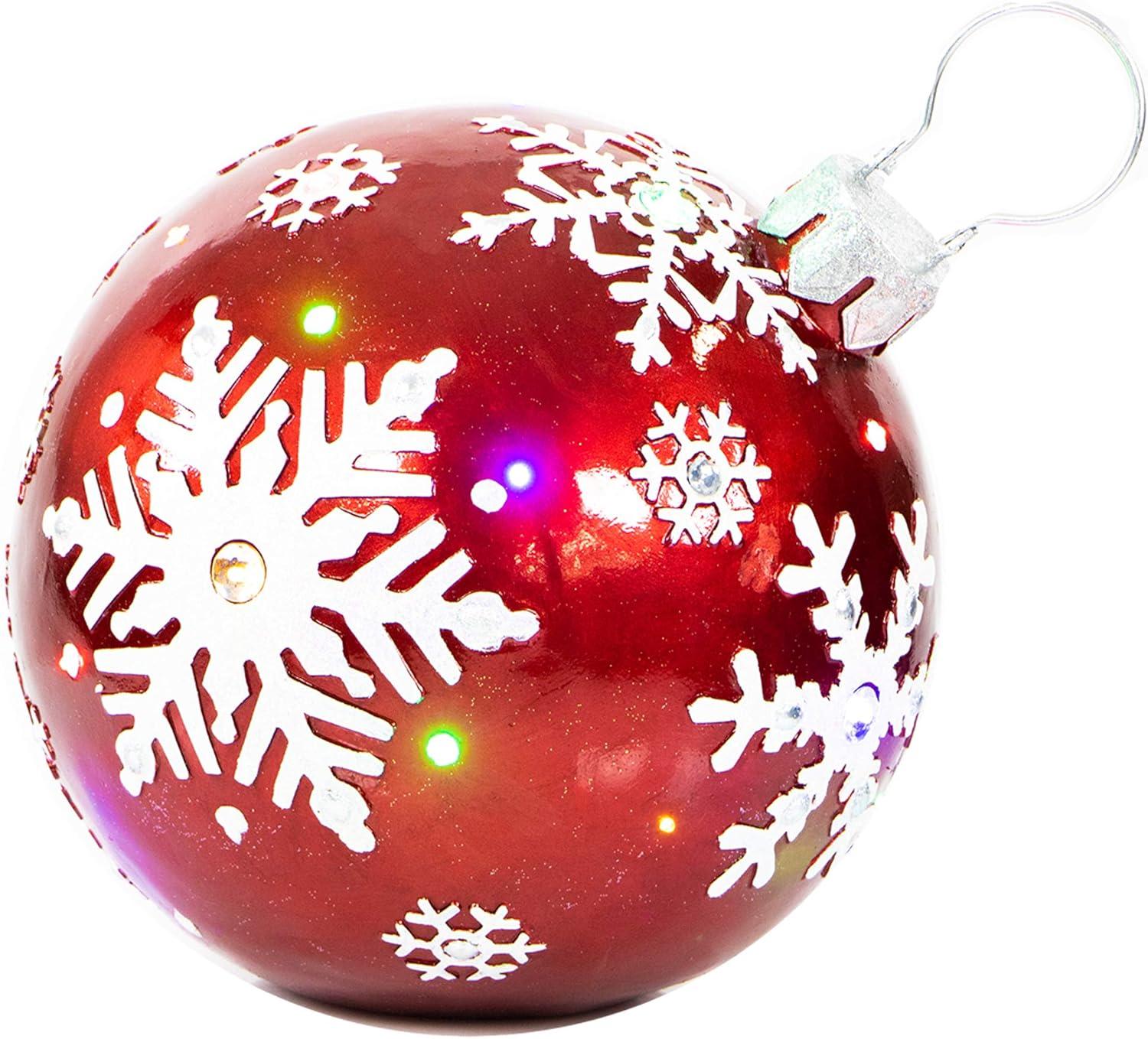 Red and White Resin Snowflake Ornament with LED Lights