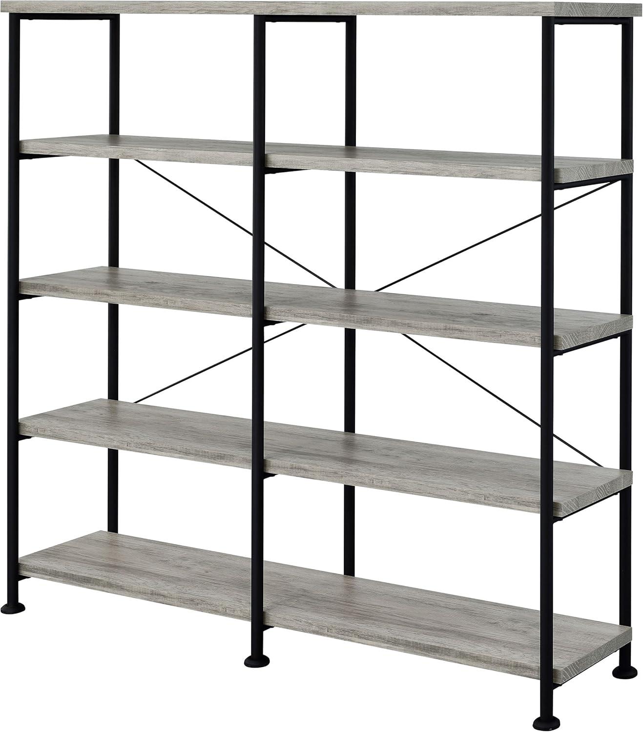 63" Analiese Double Bookcase with 4 Open Shelves in Gray Driftwood - Coaster