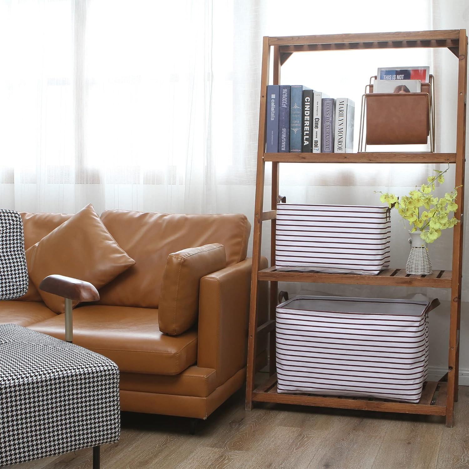 Hinwo 2-Pack Extra Large Canvas Fabric Storage Baskets with Handles, 70L Oversized Storage Bins, Collapsible Storage Box, Clothes, Toys, Blankets Organizers, 22 x 15 x 13 inches, (Purple Stripe)