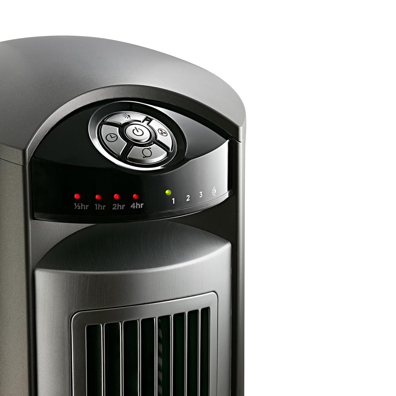 Lasko Wind Curve 42” 3-Speed Remote Controlled Oscillating Tower Fan, Silver, T42951 New
