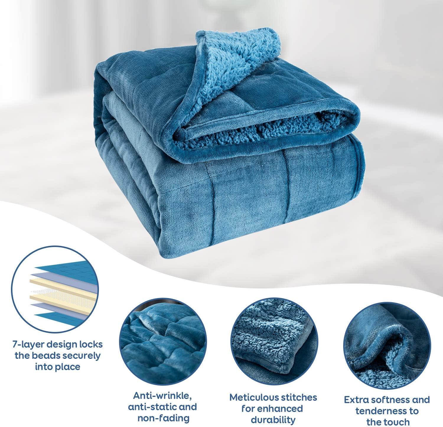 Cottonblue Weighted Blanket 15lbs for Queen Bed, Sherpa Flannel Weighted Blankets for Adults, Fuzzy Soft Sherpa Flannel Weighted Throw Blanket 60 x 80 in, Cozy Plush Blanket for Sofa Bed,Slate Blue