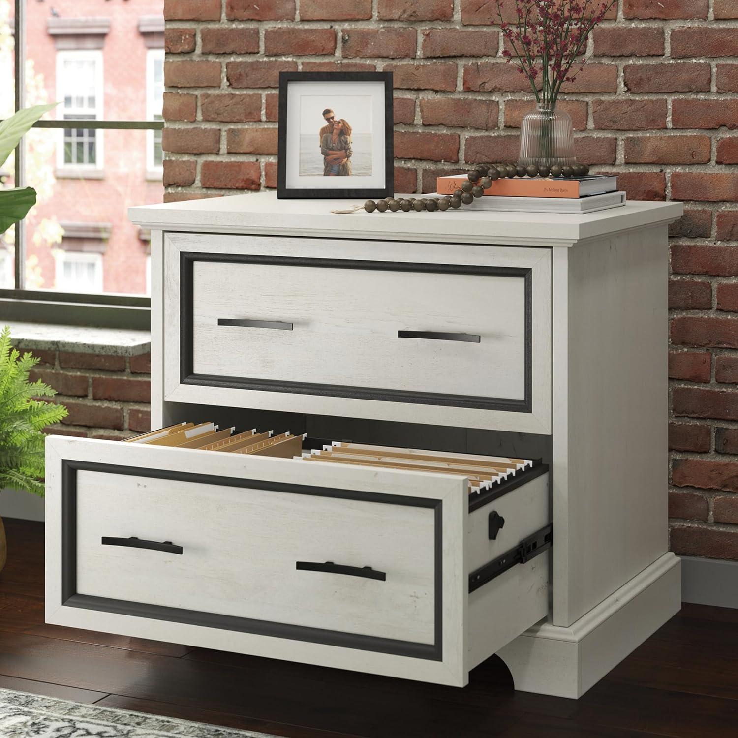 Sauder Carolina Grove 2 Drawer Lateral File Cabinet Winter Oak: Traditional Style, MDF, Metal Hardware, Laminate Surface