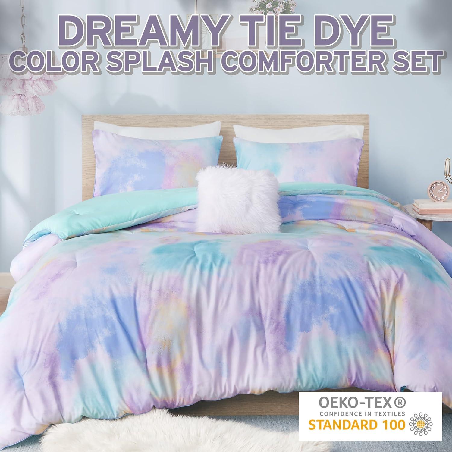 Cassiopeia Watercolor Tie Dye Printed Comforter Set with Throw Pillow