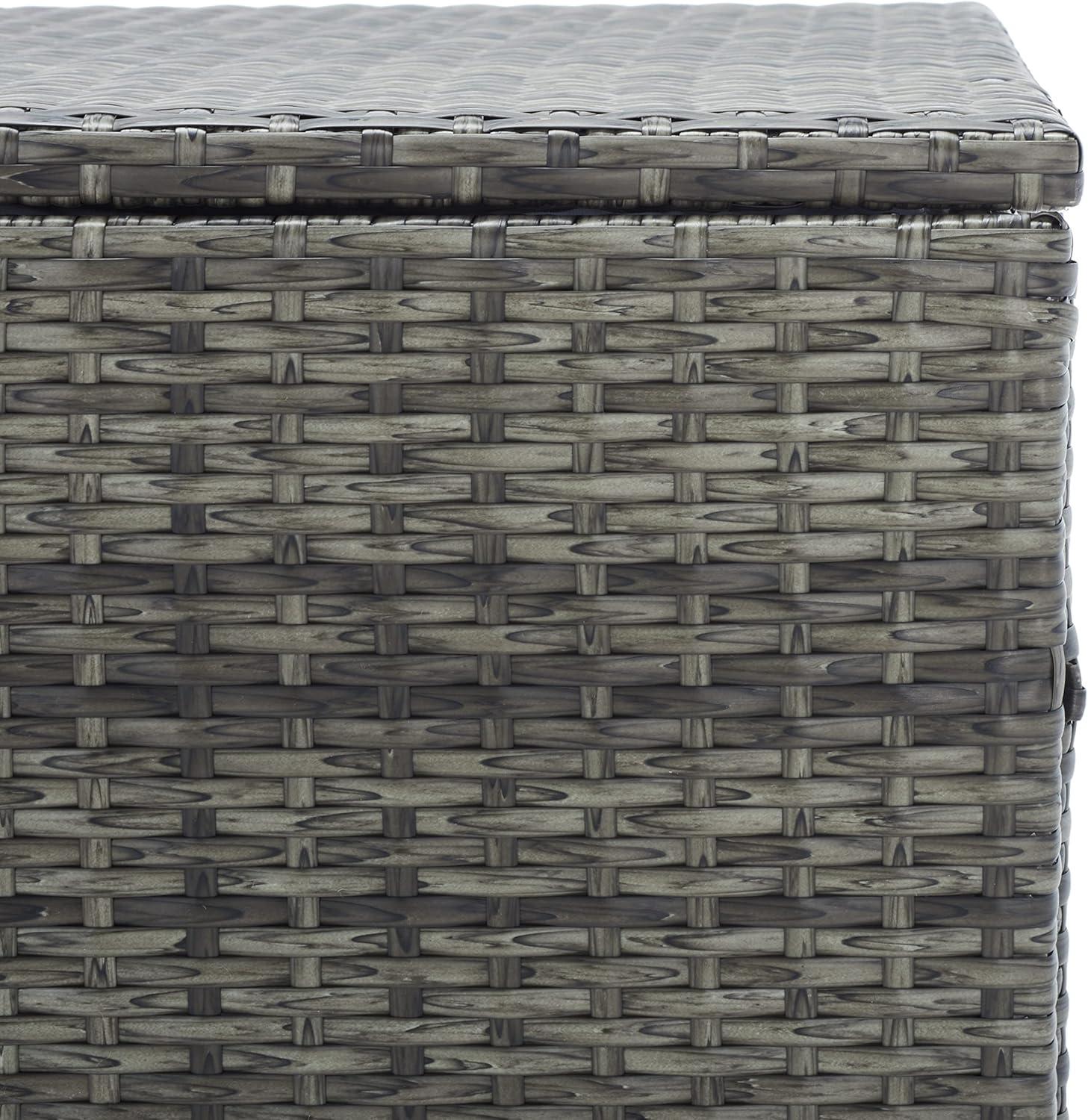 Oliveira Outdoor Cushion Deck Box - Grey Brown/White Cushion - Safavieh