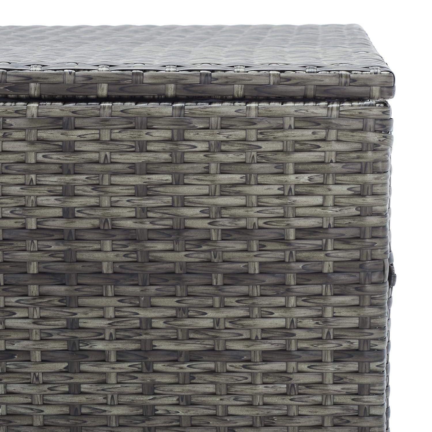 Oliveira Outdoor Cushion Deck Box - Grey Brown/White Cushion - Safavieh