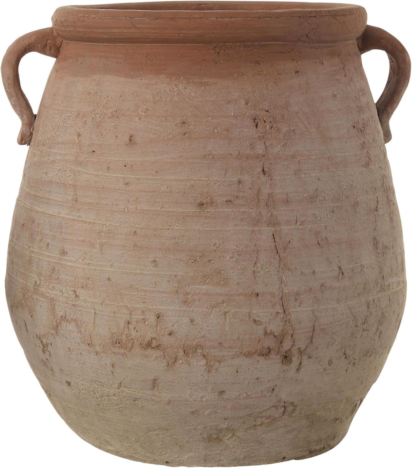 Storied Home 14" x 13" Whitewashed Terracotta Urn Jar Orange : Indoor/Outdoor, Boho Style, Water Tight