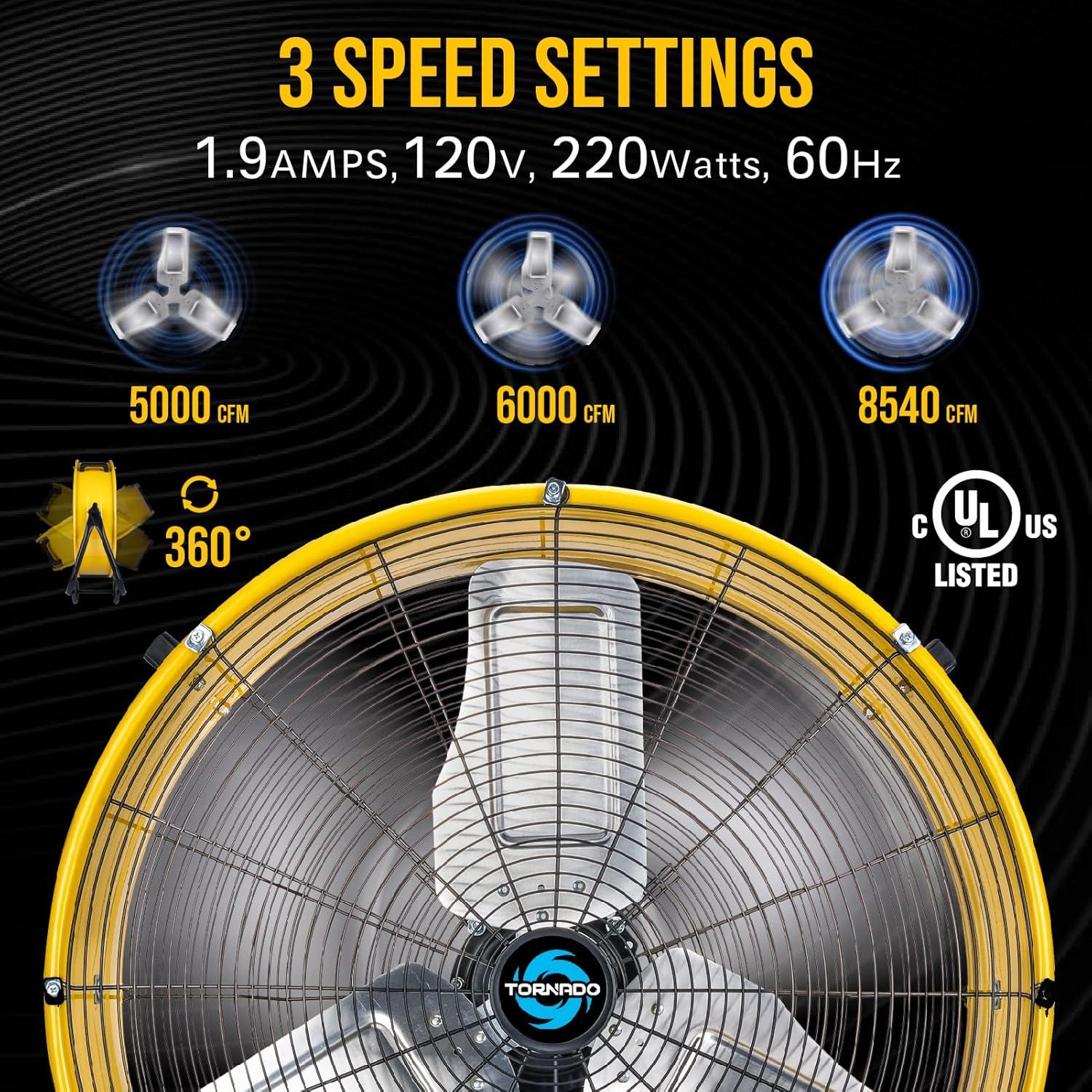 24-Inch Yellow High Velocity Industrial Metal Floor Fan