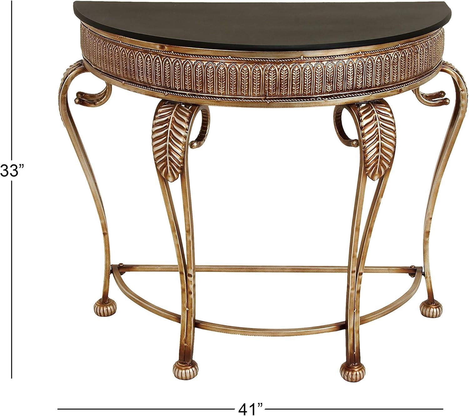 Allura Metal Embossed Leaf Console Table with Ornate Scroll Legs